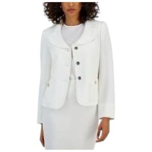 Nipon Boutique 2PC Suit Vanilla Ice Size 8 Button Jacket Pencil Skirt White